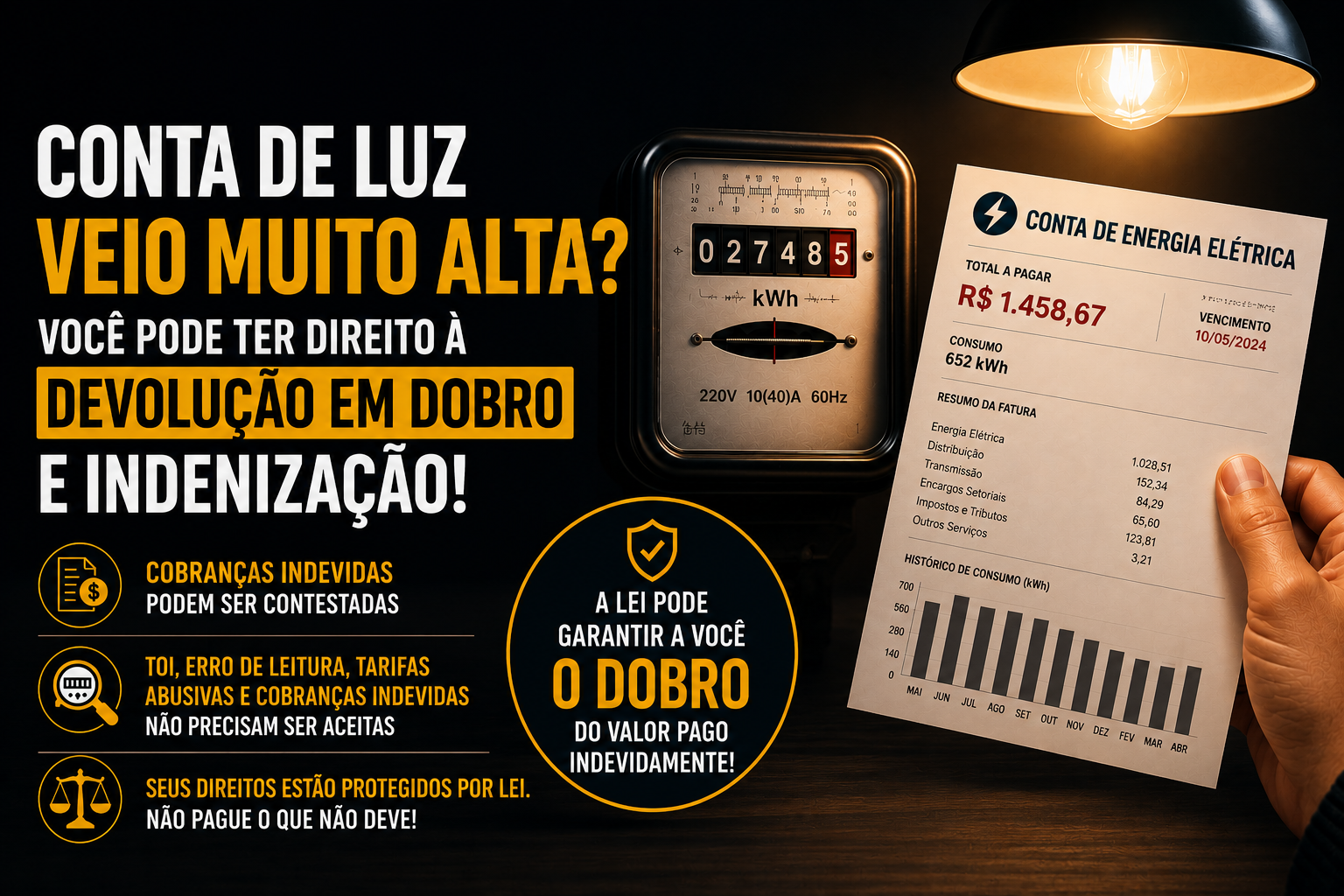 Conta de Luz Veio Muito Alta? Você Pode Ter Direito à Devolução em Dobro e Indenização
